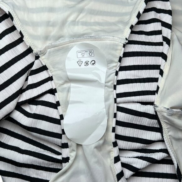 One Piece Swimsuit Black White Striped Tie Strap Ribbed & Other Stories Size 10 - Picture 9 of 10